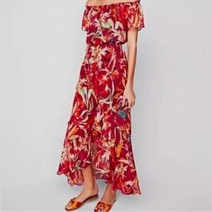 NWOT Express Smocked Ruffle Off - Shoulder Maxi Dress